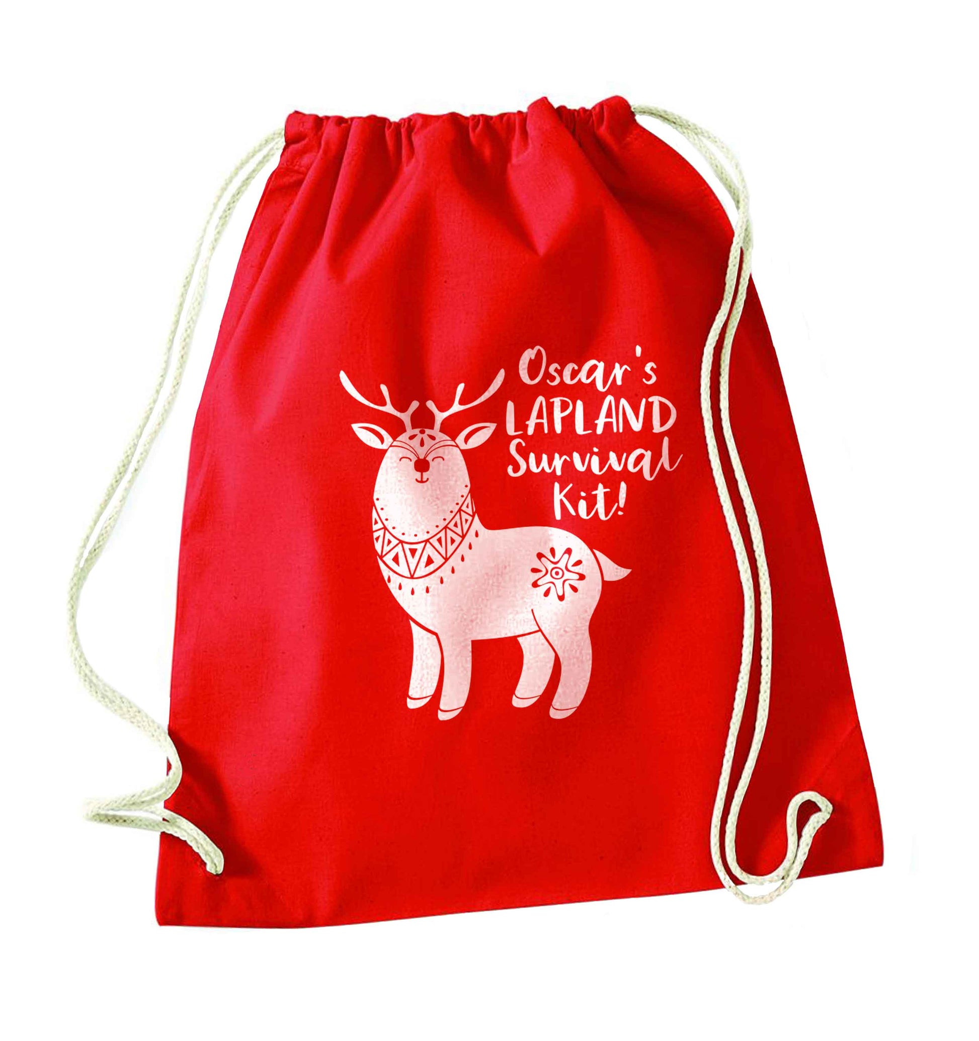Personalised Lapland Survival Kit red drawstring bag 