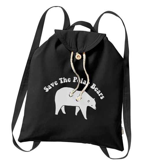 Save The Polar Bears organic cotton backpack tote with wooden buttons in black