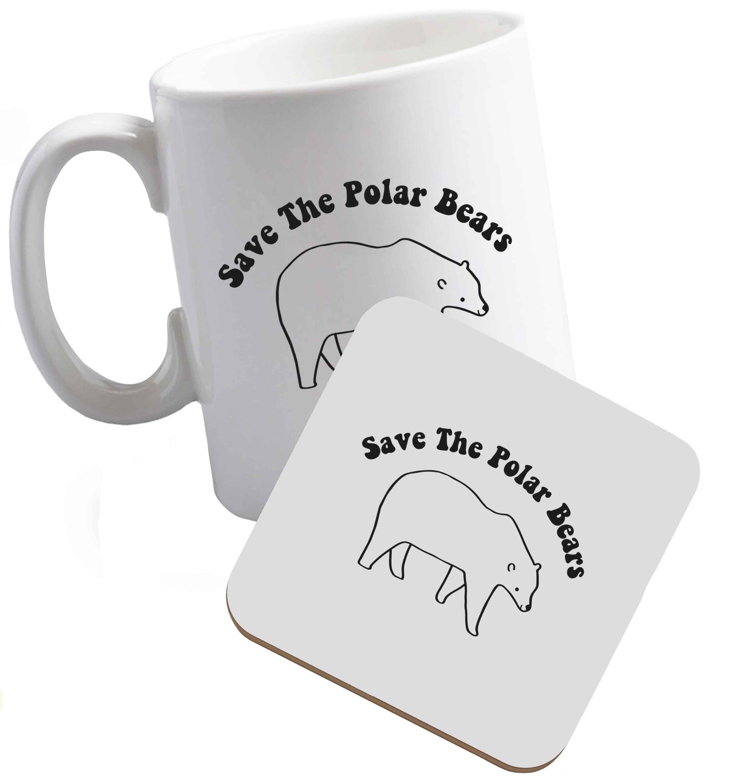 10 oz Save The Polar Bears ceramic mug and coaster set right handed