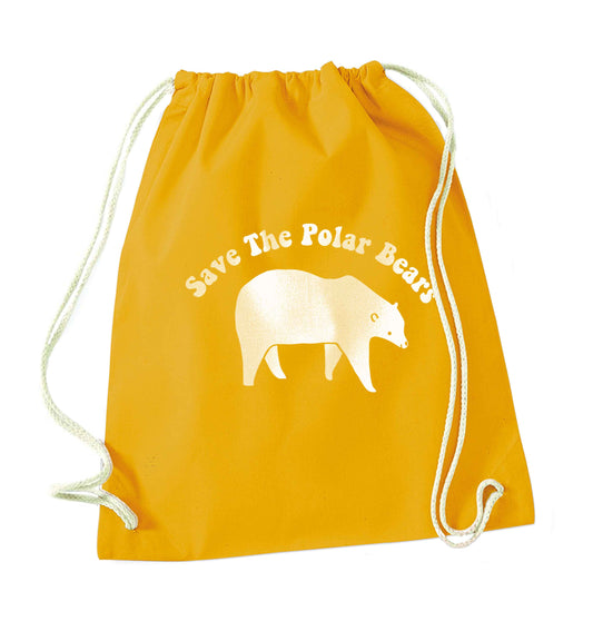 Save The Polar Bears mustard drawstring bag