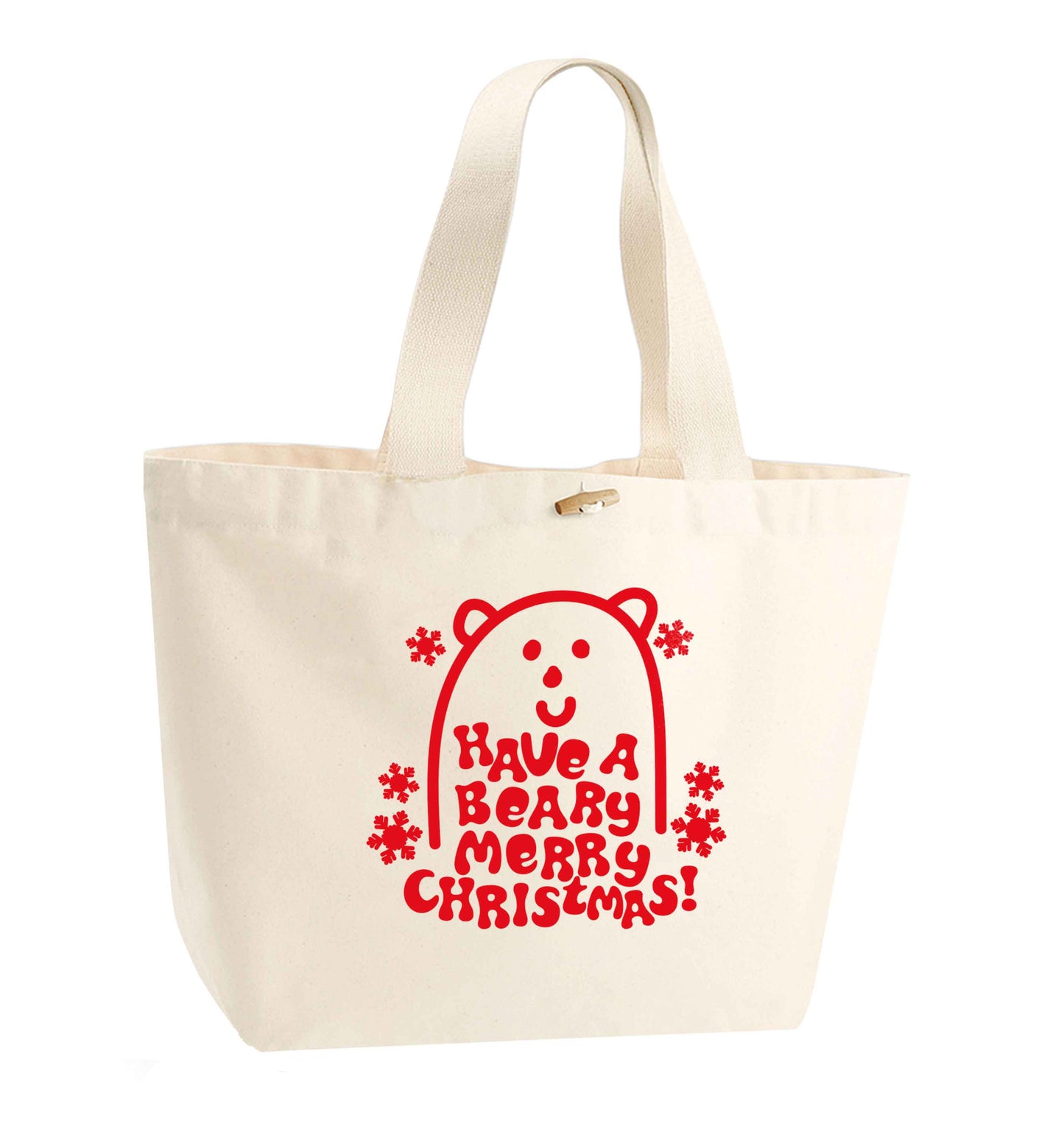Save The Polar Bears organic cotton premium tote bag with wooden toggle in natural