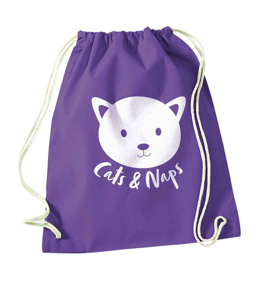 Cats and naps Kit purple drawstring bag