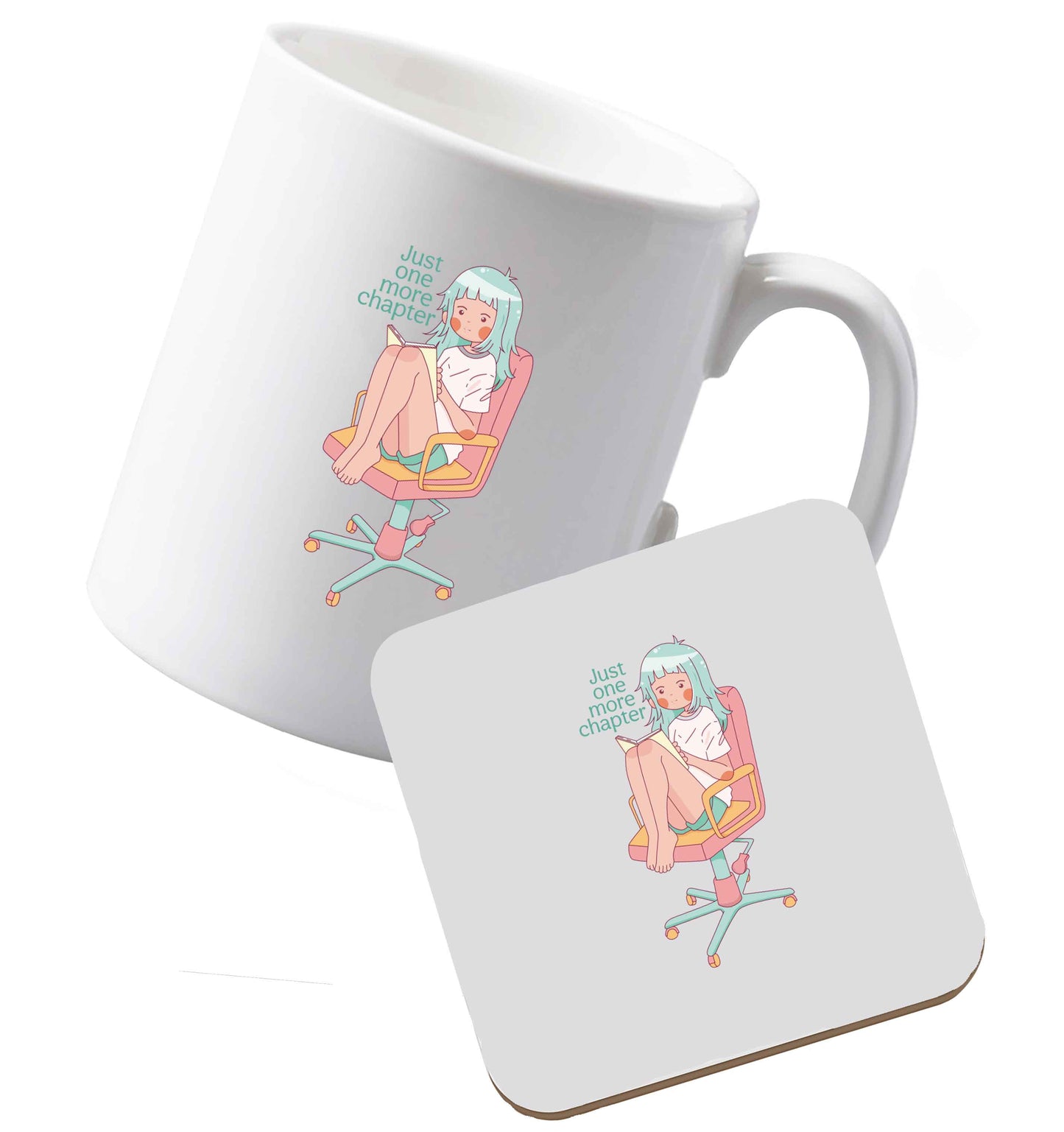 10 oz Ceramic mug and coaster Just One More Chapter Kit both sides