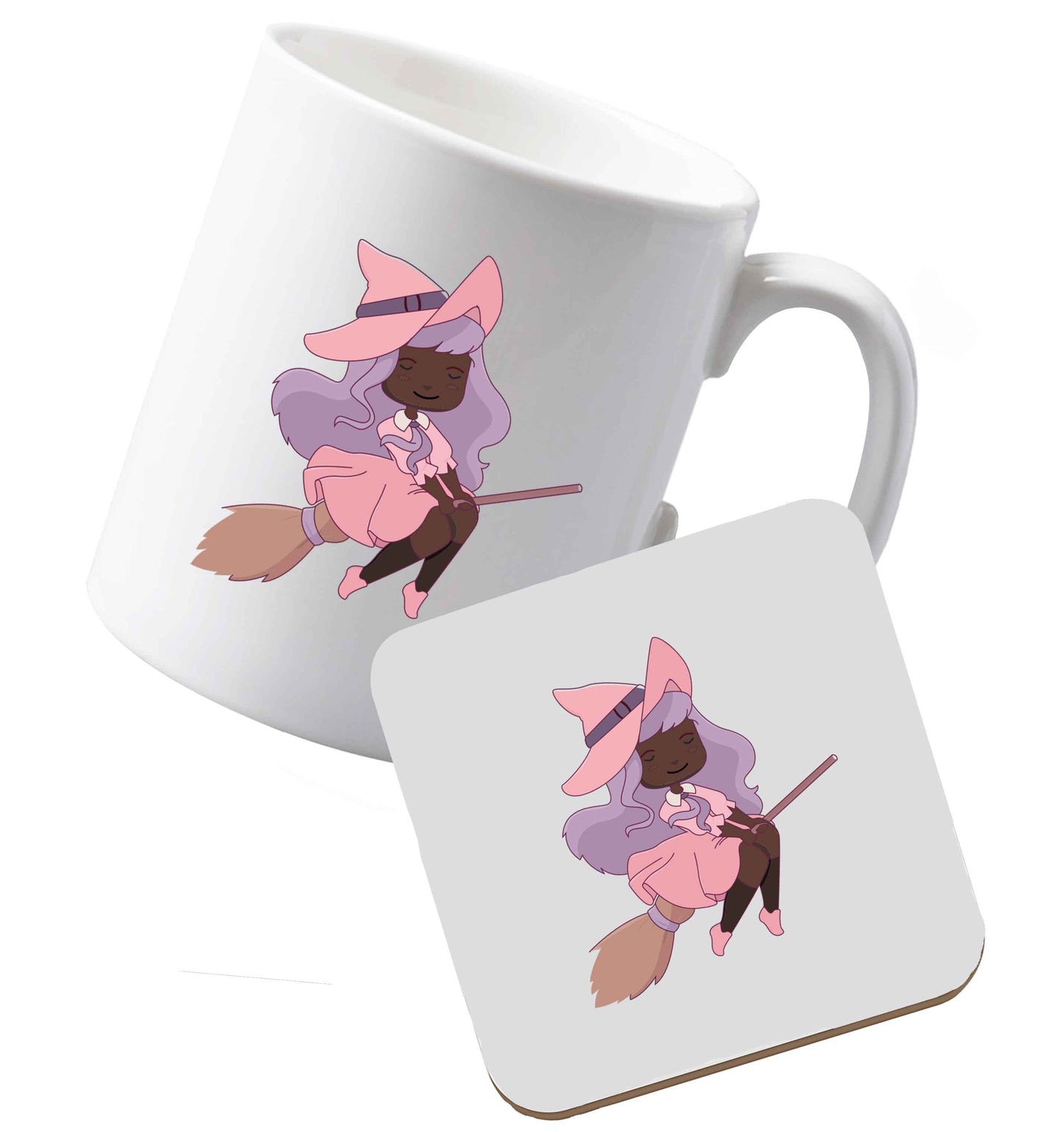 10 oz Ceramic mug and coaster Witch illustration Kit both sides