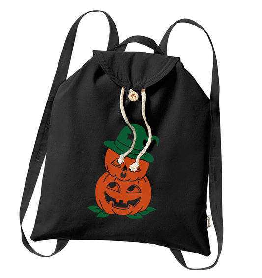 Pumpkin stack Kit organic cotton backpack tote with wooden buttons in black