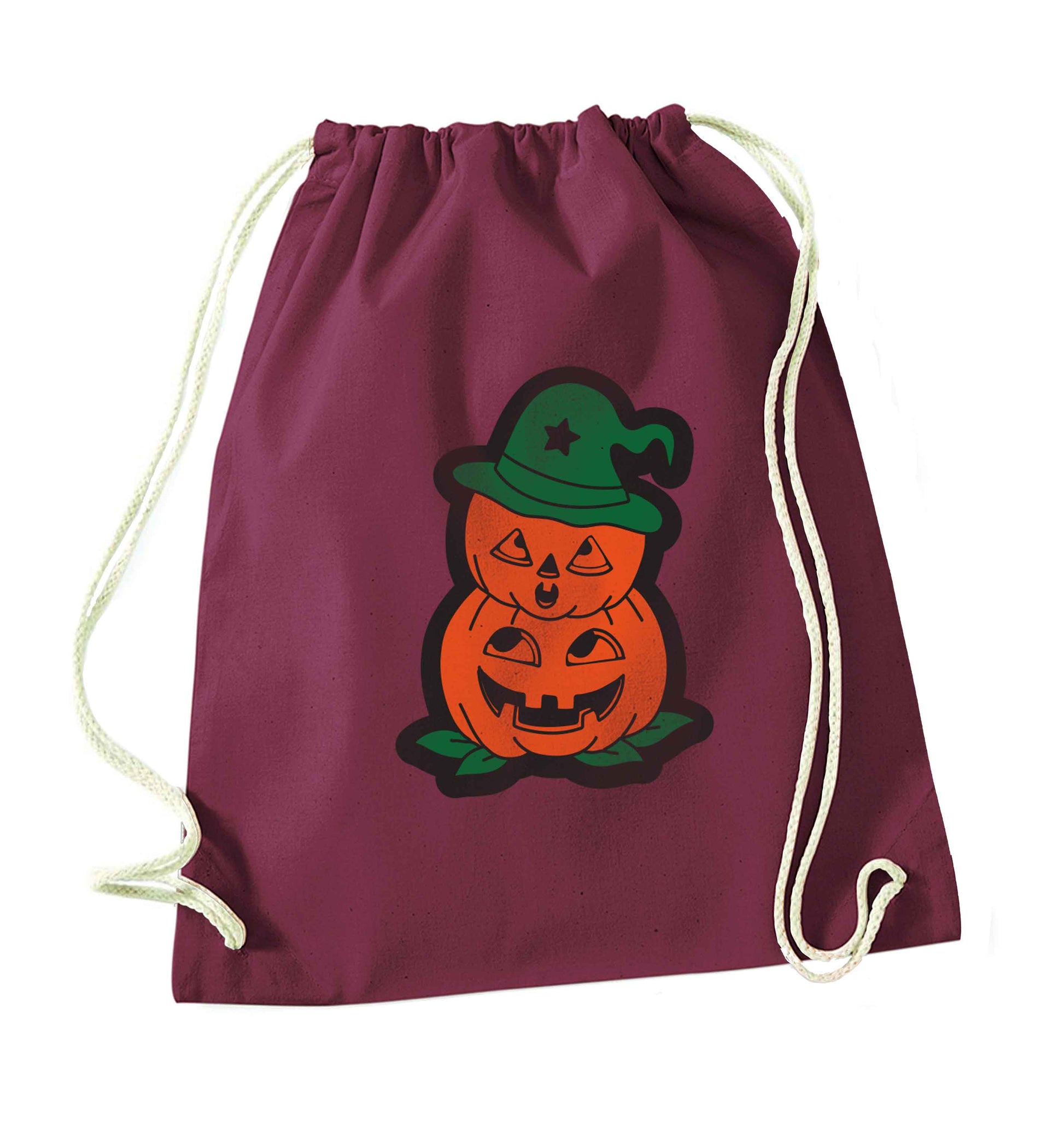 Pumpkin stack Kit maroon drawstring bag