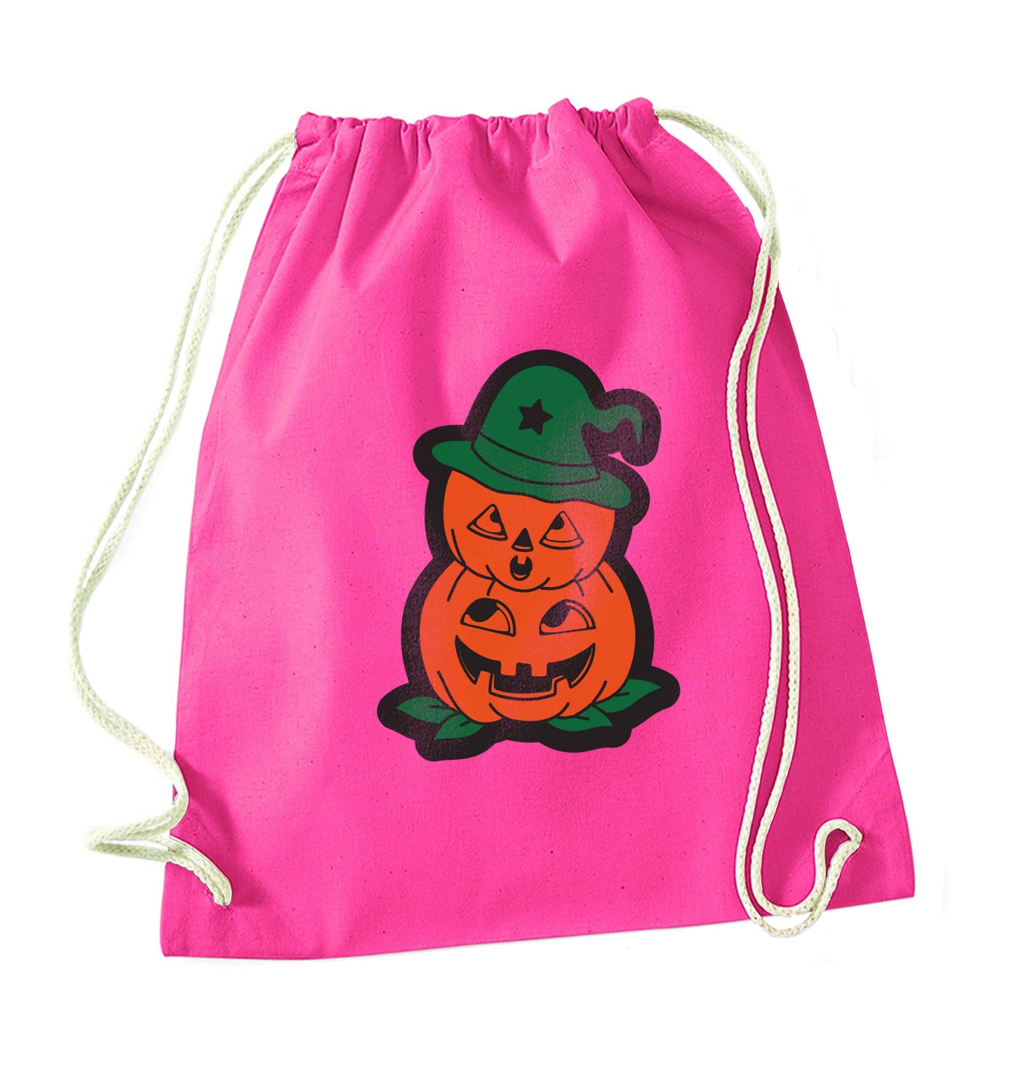 Pumpkin stack Kit pink drawstring bag