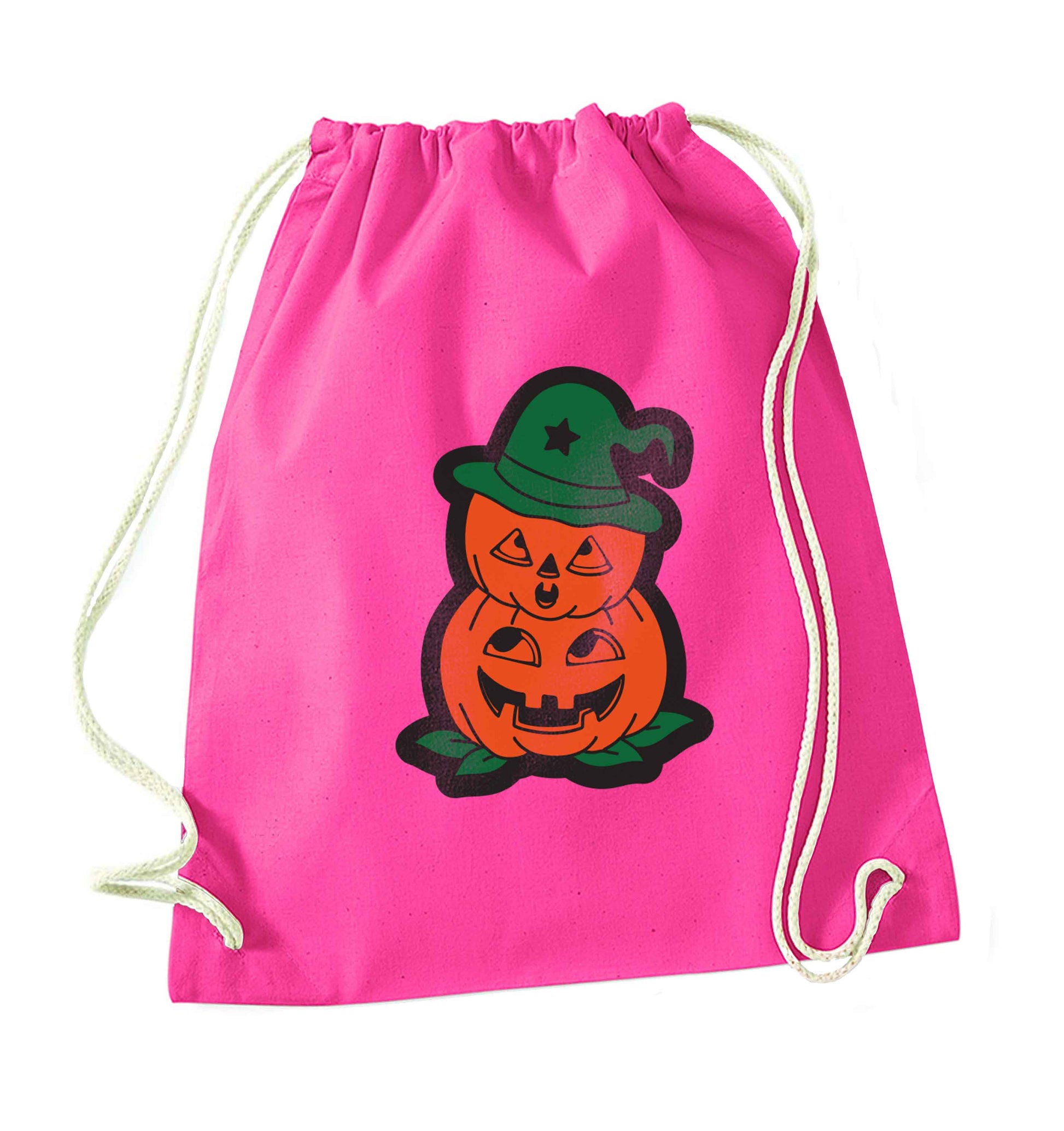 Pumpkin stack Kit pink drawstring bag