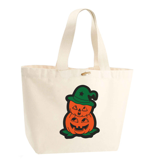 Pumpkin stack Kit organic cotton premium tote bag with wooden toggle in natural