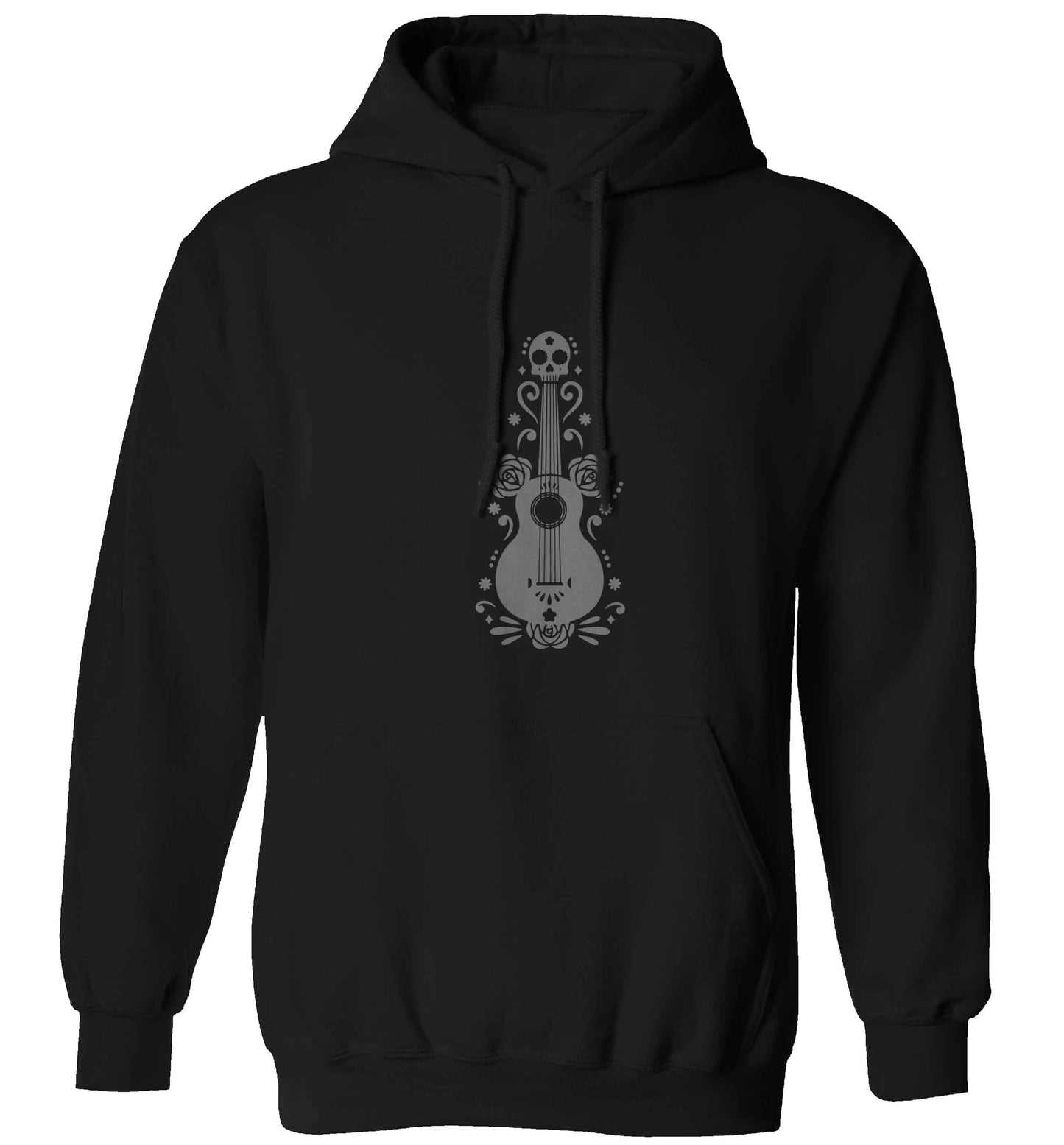 Guitar skull illustration adults unisex black hoodie 2XL