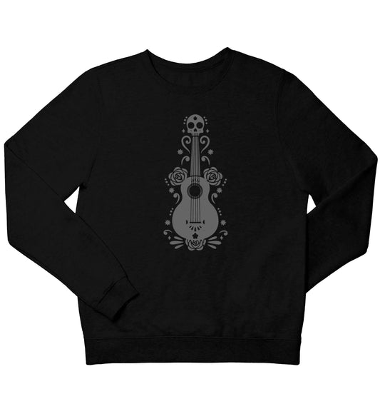 Guitar skull illustration children's black sweater 12-13 Years