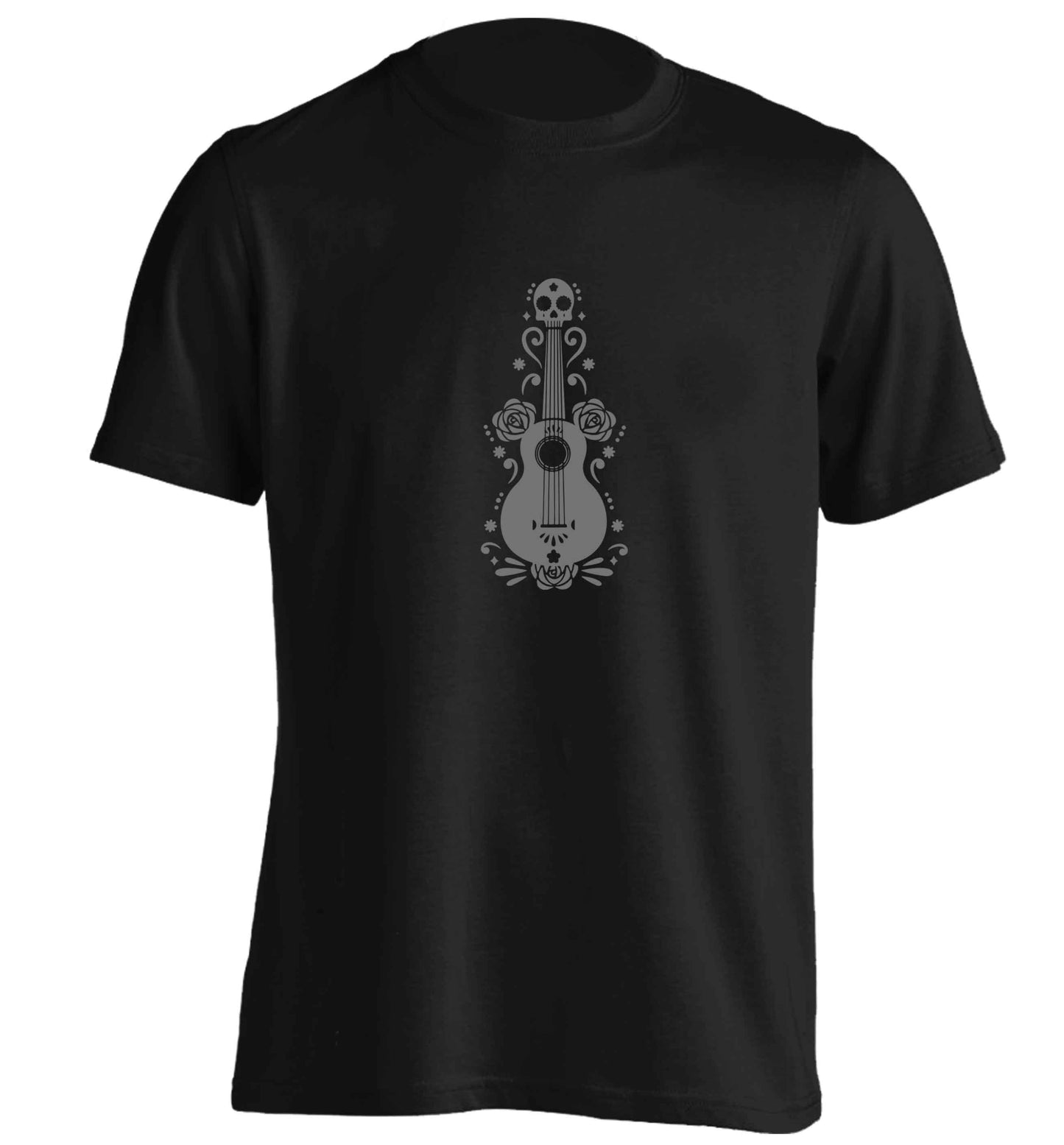 Guitar skull illustration adults unisex black Tshirt 2XL