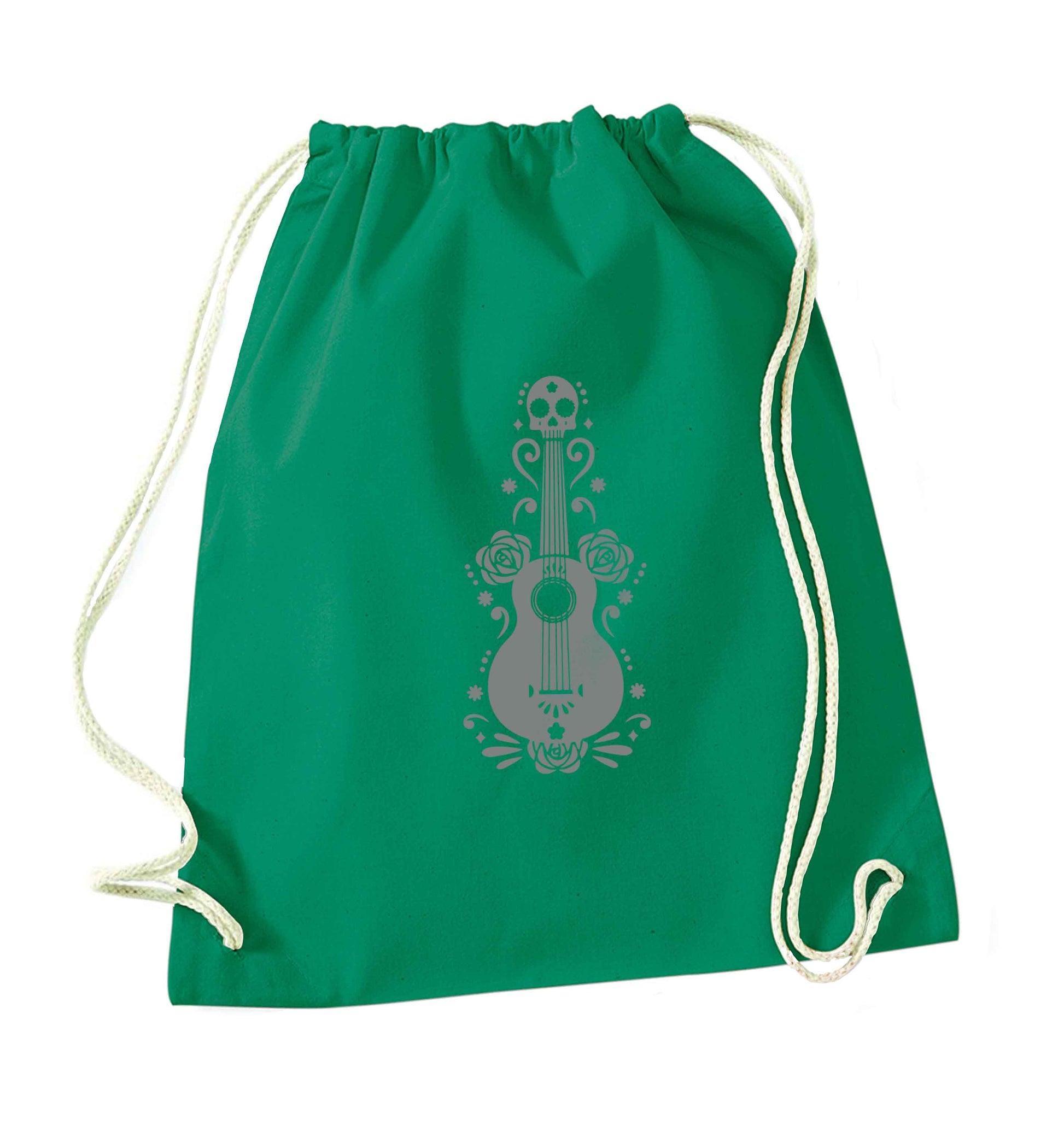 Guitar skull illustration green drawstring bag