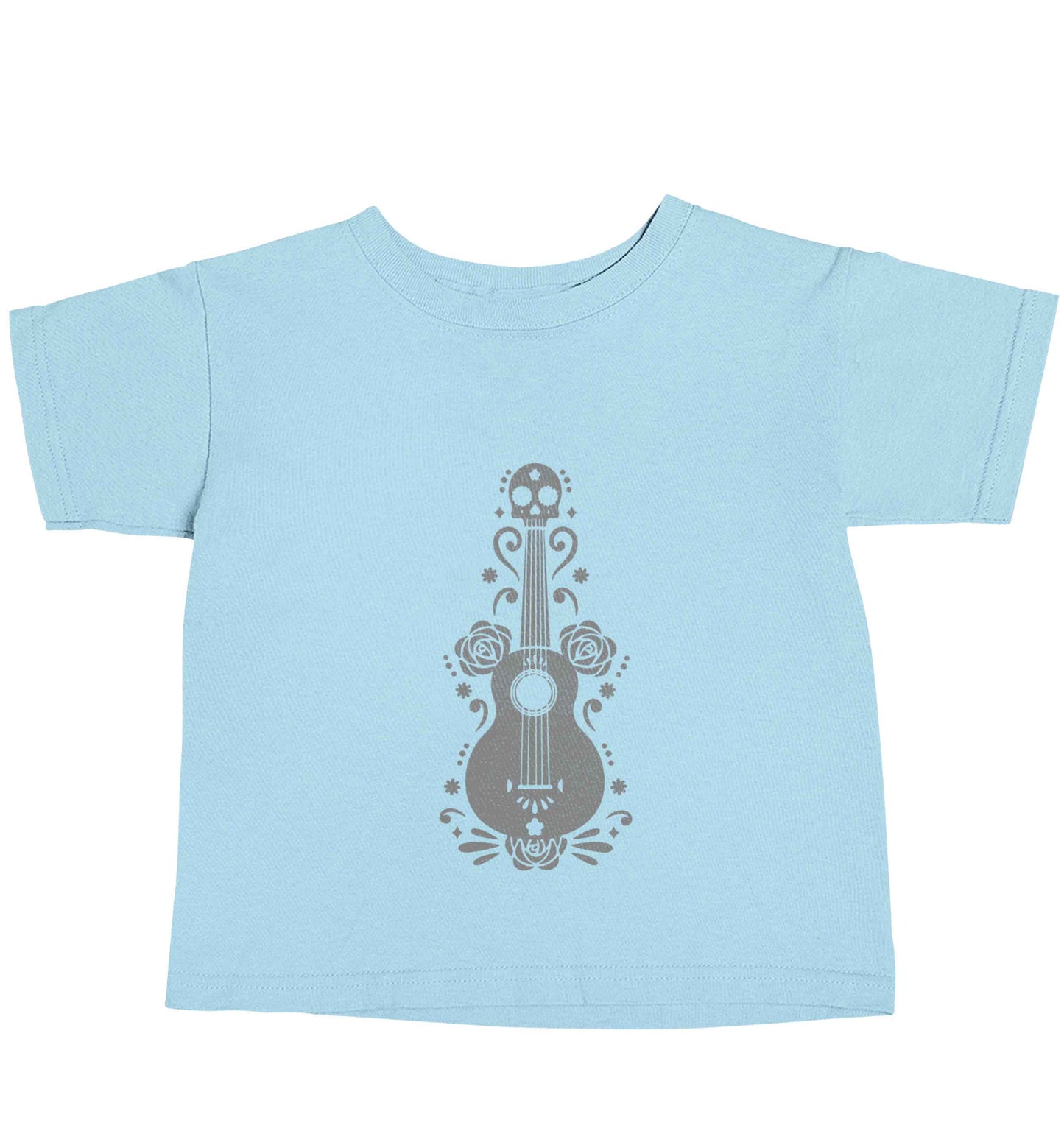 Guitar skull illustration light blue baby toddler Tshirt 2 Years