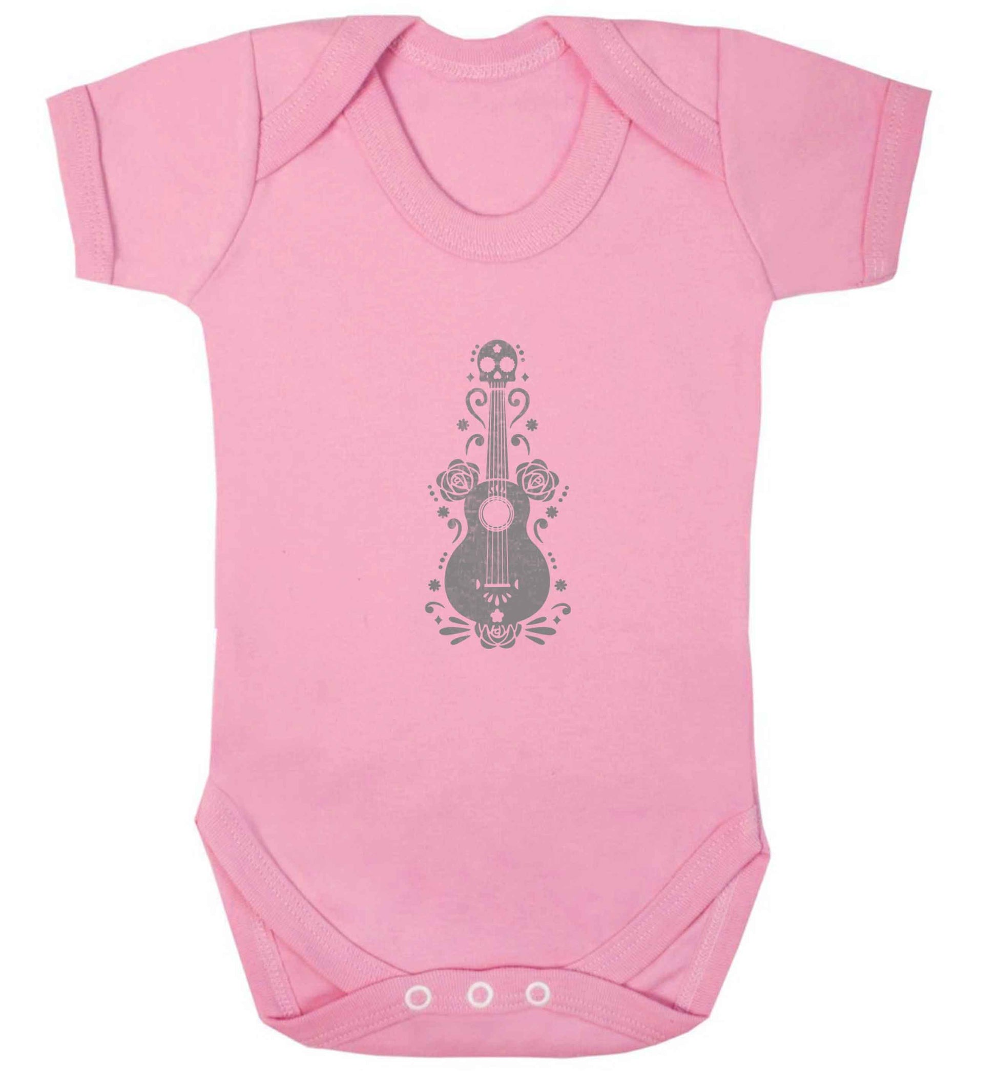 Guitar skull illustration baby vest pale pink 18-24 months