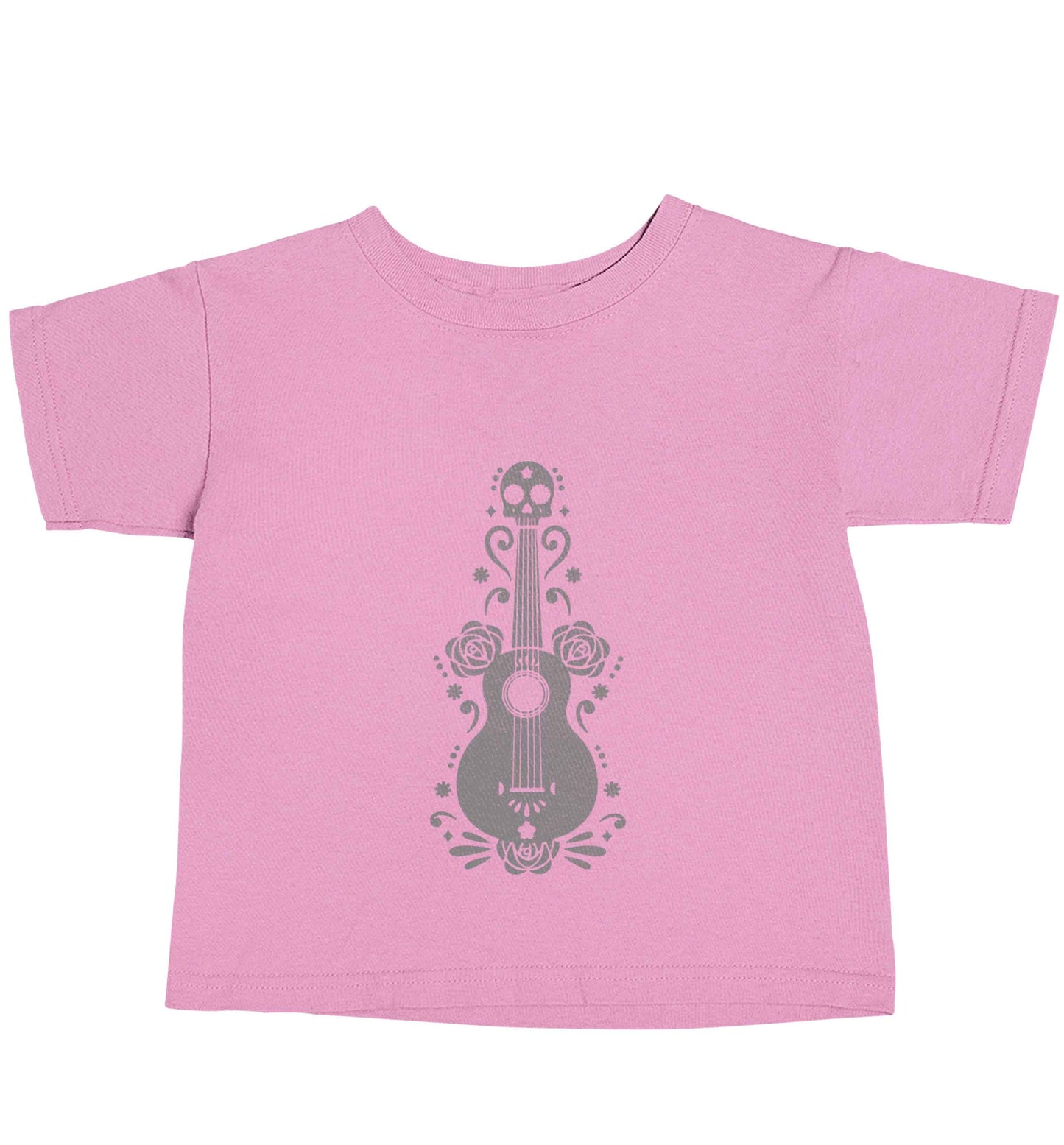 Guitar skull illustration light pink baby toddler Tshirt 2 Years