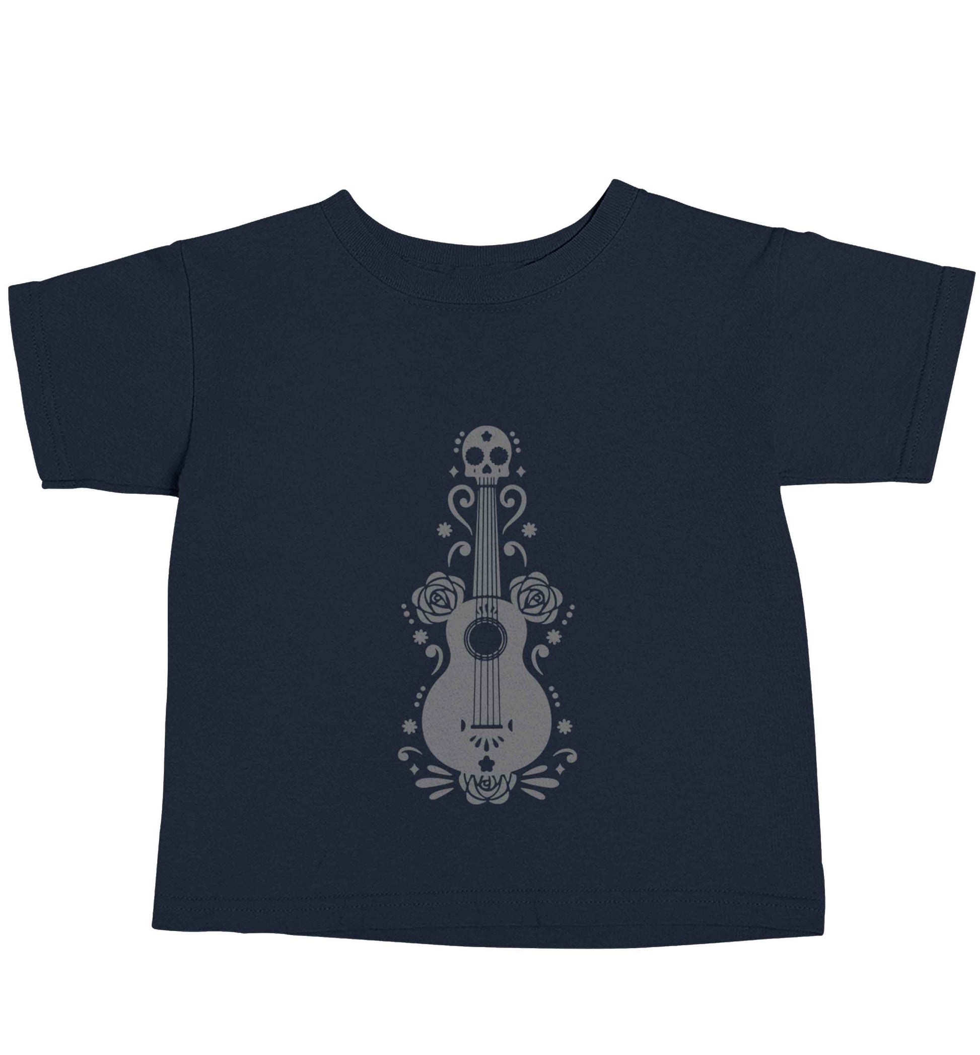 Guitar skull illustration navy baby toddler Tshirt 2 Years