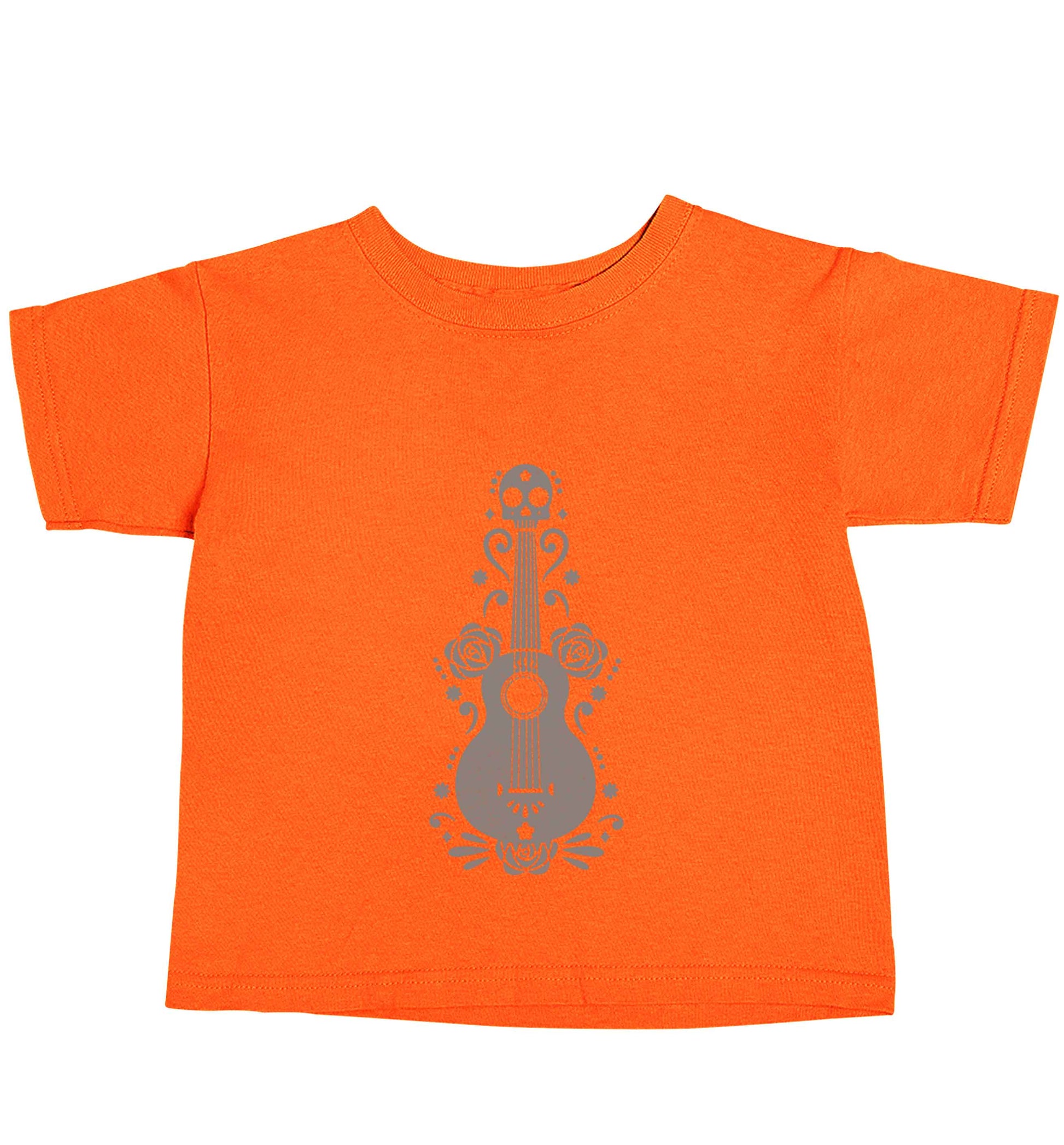 Guitar skull illustration orange baby toddler Tshirt 2 Years