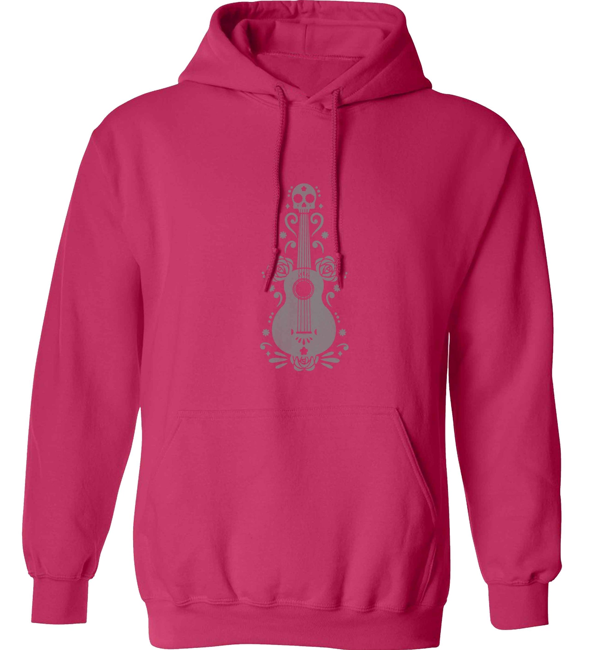 Guitar skull illustration adults unisex pink hoodie 2XL