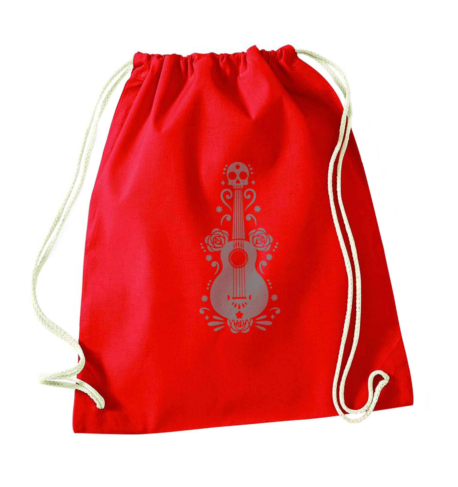 Guitar skull illustration red drawstring bag 