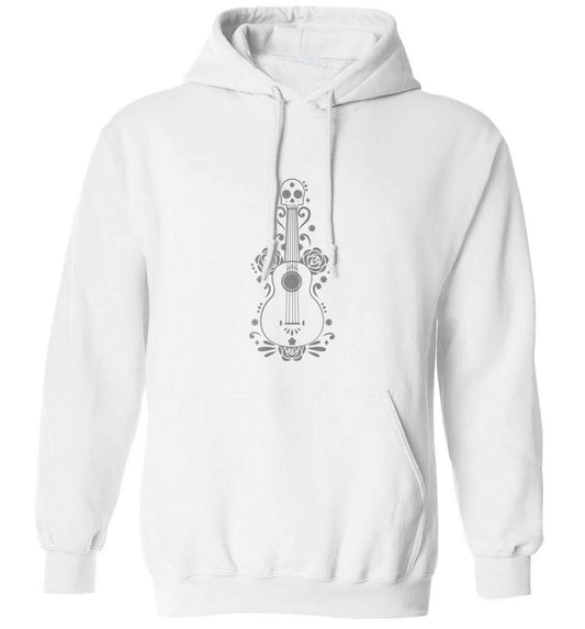 Guitar skull illustration adults unisex white hoodie 2XL