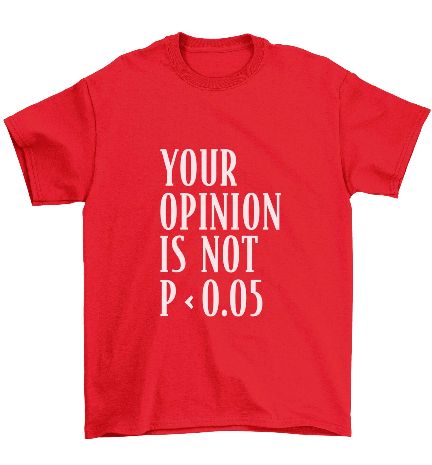 Your opinion is not P < 0.05Children's red Tshirt 12-13 Years