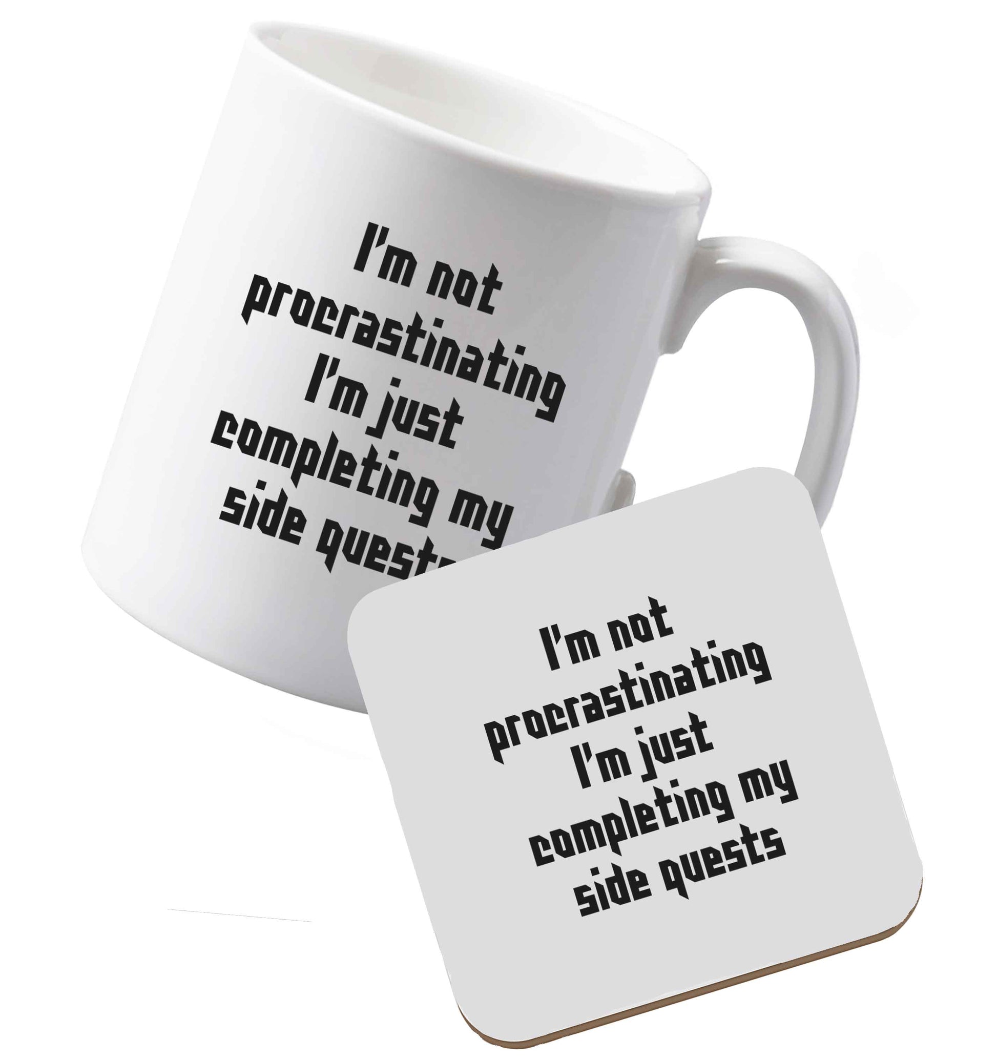 10 oz Ceramic mug and coaster I'm not procrastinating I'm just completing my side quests both sides