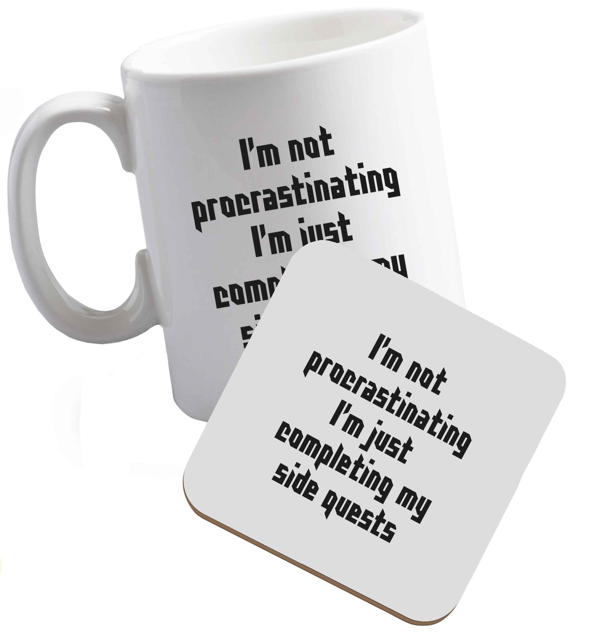10 oz I'm not procrastinating I'm just completing my side quests ceramic mug and coaster set right handed