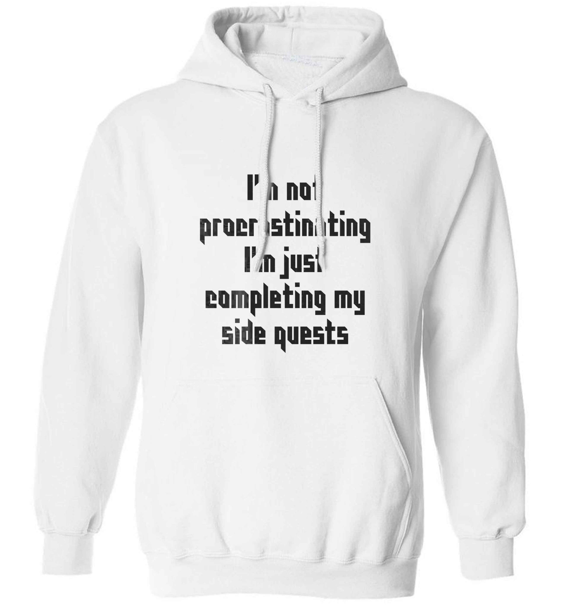 I'm not procrastinating I'm just completing my side quests adults unisex white hoodie 2XL