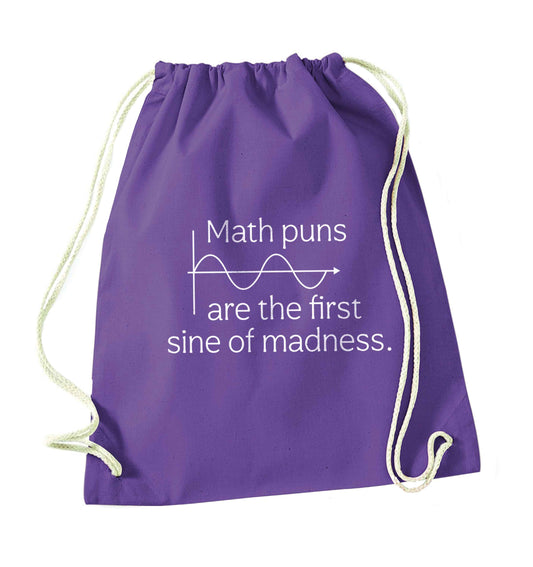 Math puns are the first sine of madness purple drawstring bag
