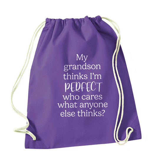 My grandson thinks I'm perfect purple drawstring bag