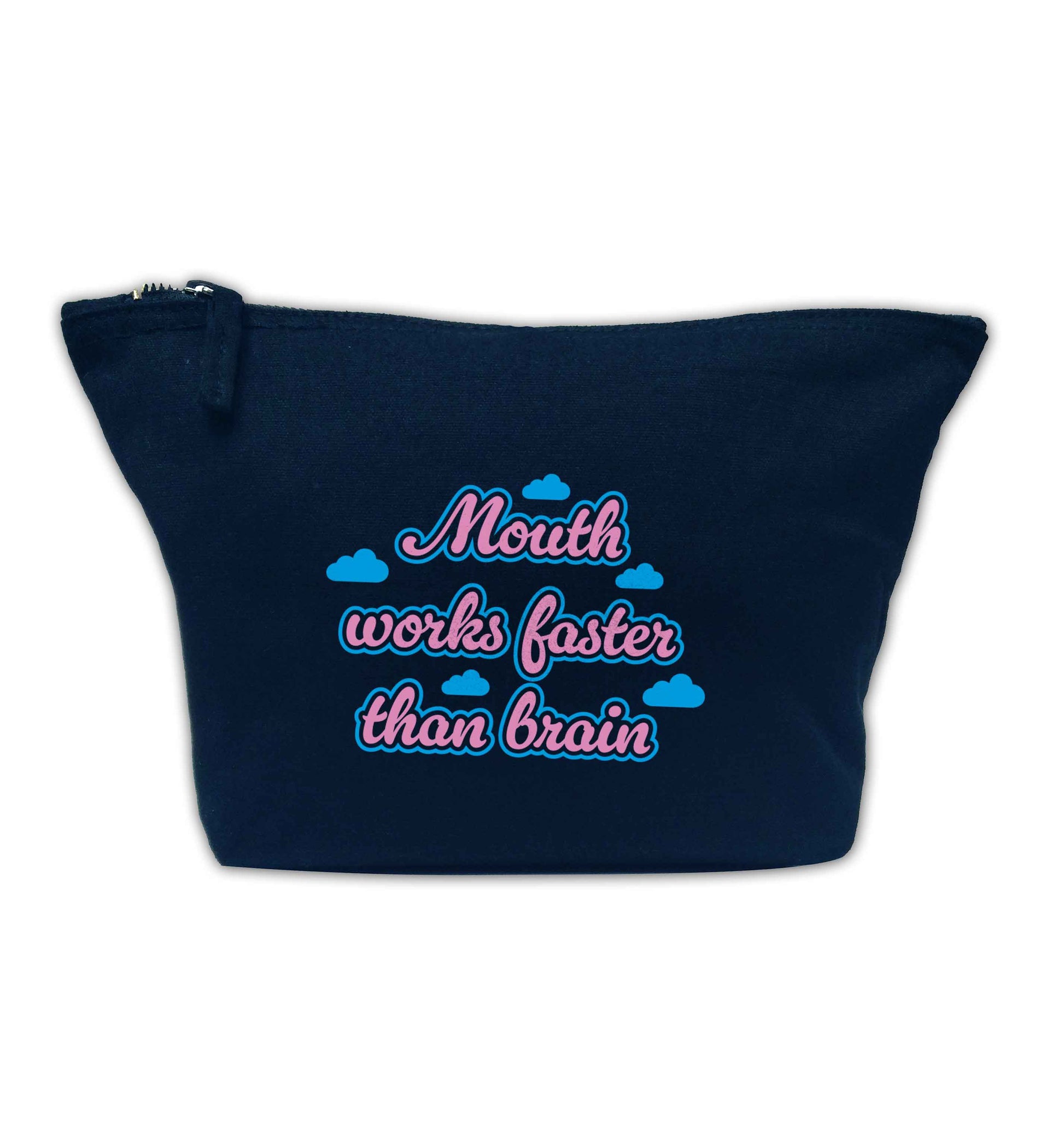 Mouth works faster than brain navy makeup bag