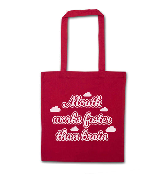 Mouth works faster than brain red tote bag