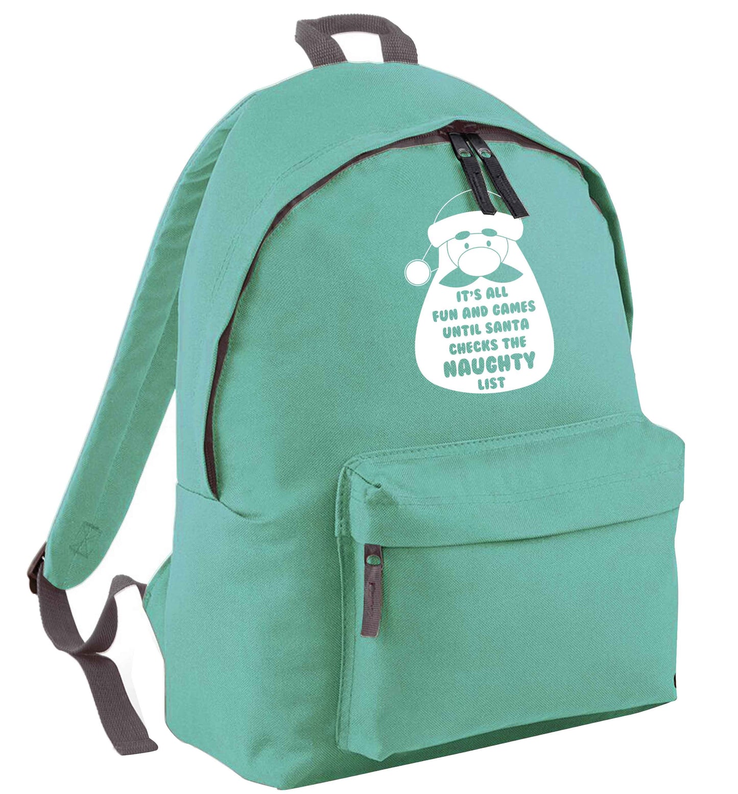 It's all fun and games until Santa checks the naughty list mint adults backpack