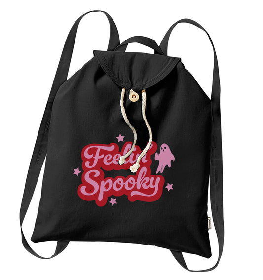 Feelin' Spooky Kit organic cotton backpack tote with wooden buttons in black