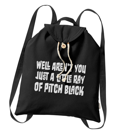 Well aren't you just a little ray of pitch black Kit organic cotton backpack tote with wooden buttons in black