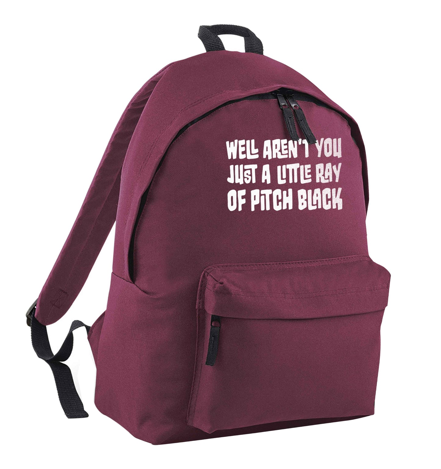 Well aren't you just a little ray of pitch black Kit maroon adults backpack