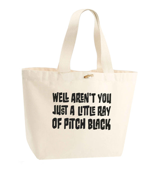 Well aren't you just a little ray of pitch black Kit organic cotton premium tote bag with wooden toggle in natural