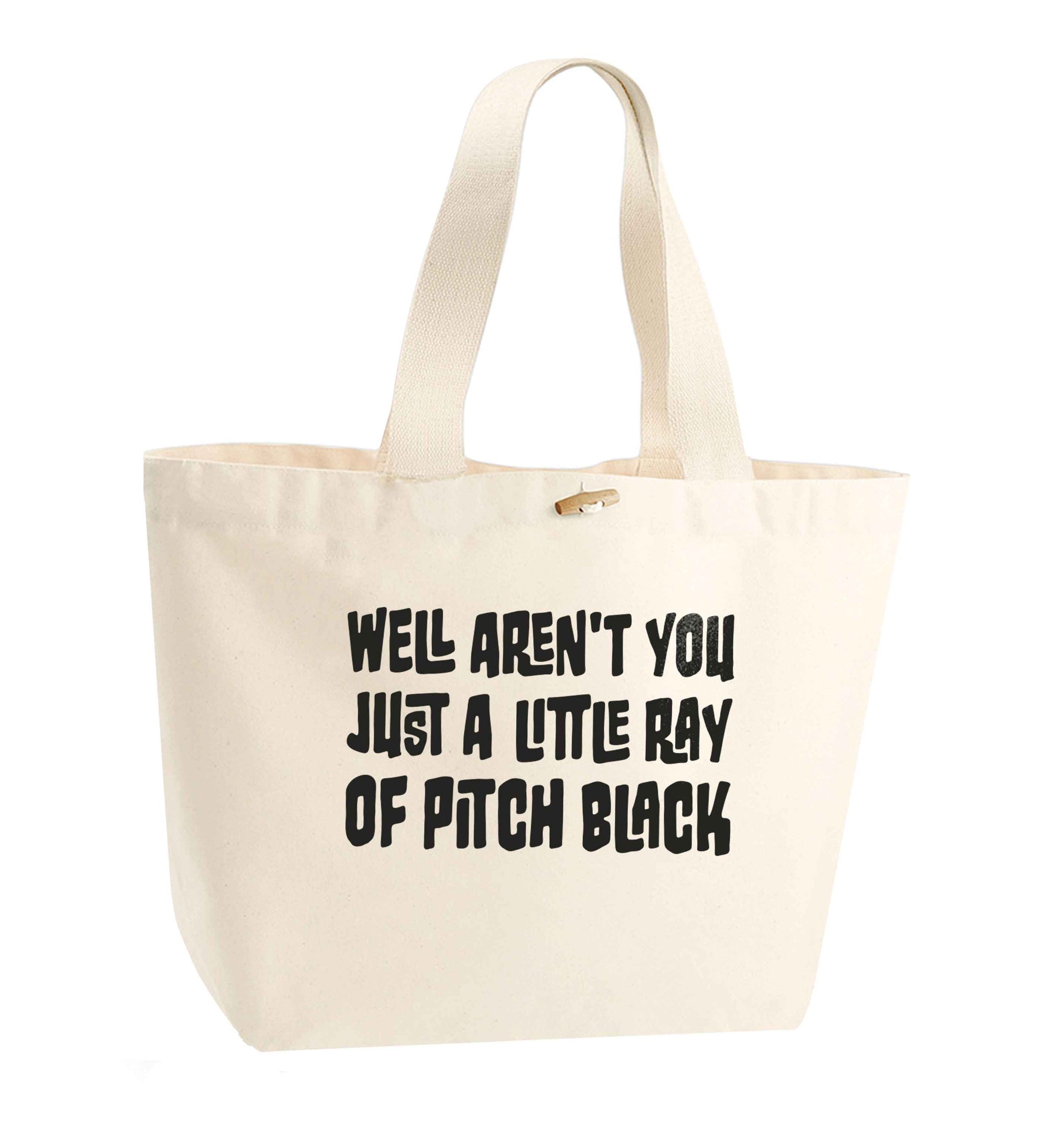 Well aren't you just a little ray of pitch black Kit organic cotton premium tote bag with wooden toggle in natural