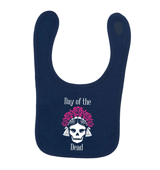 Day of the dead navy baby bib