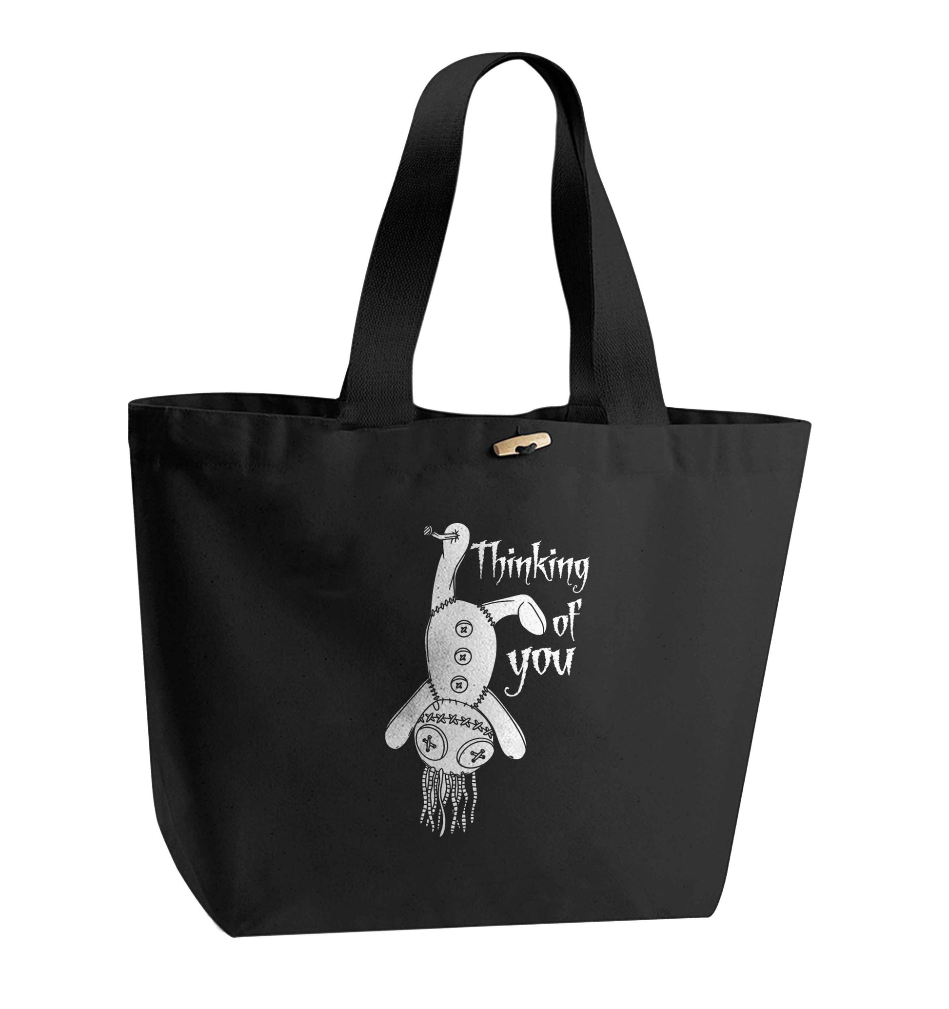 Thinking of you organic cotton premium tote bag with wooden toggle in black