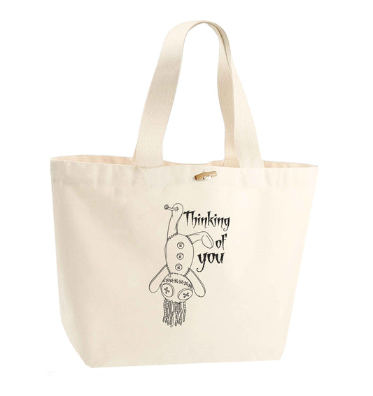Thinking of you organic cotton premium tote bag with wooden toggle in natural