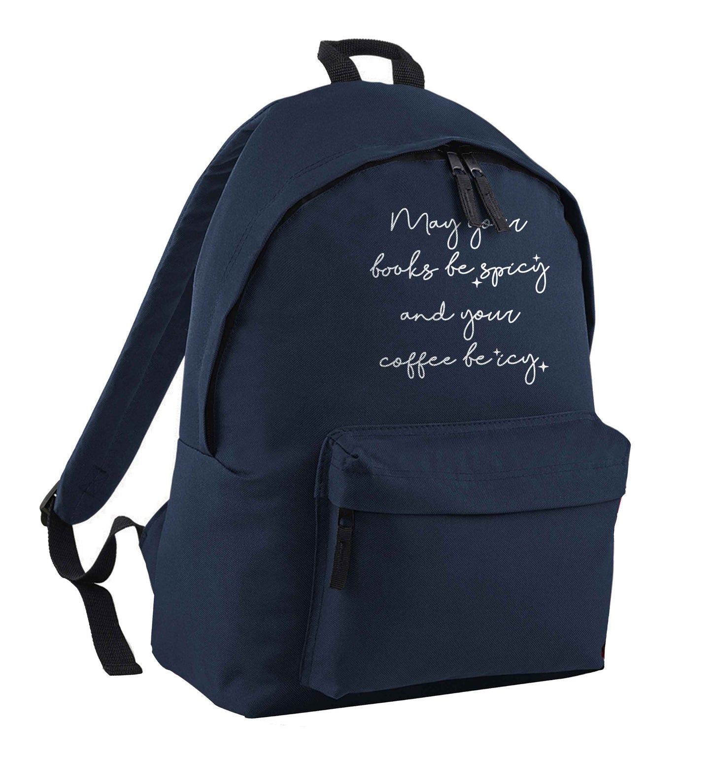 May your books be spicy and your coffee be icy navy adults backpack