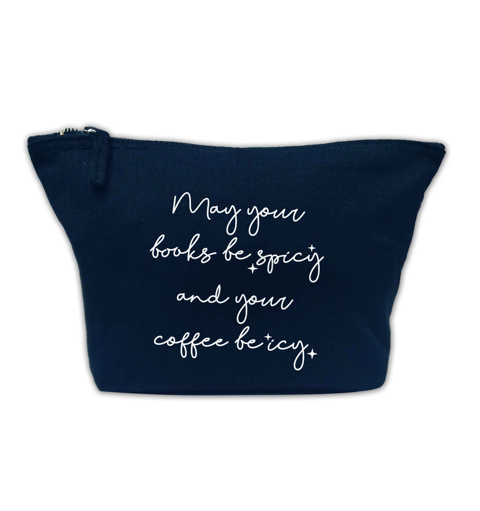 May your books be spicy and your coffee be icy navy makeup bag