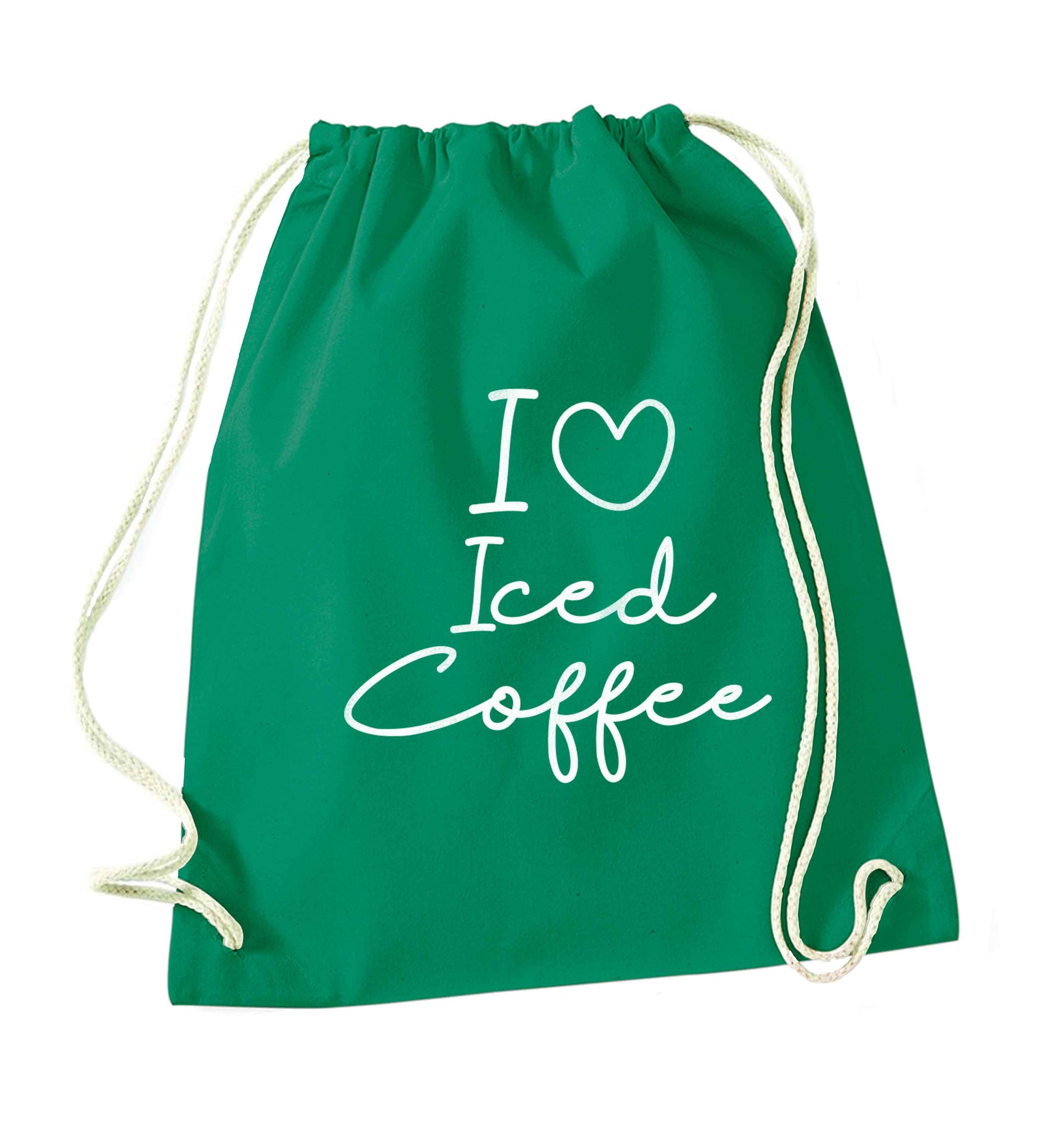 I love iced coffee green drawstring bag