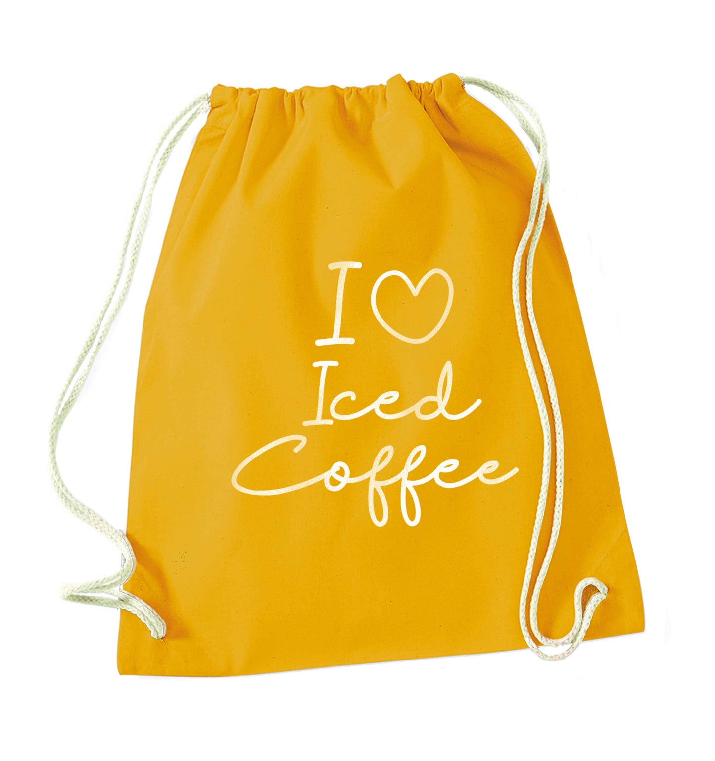 I love iced coffee mustard drawstring bag