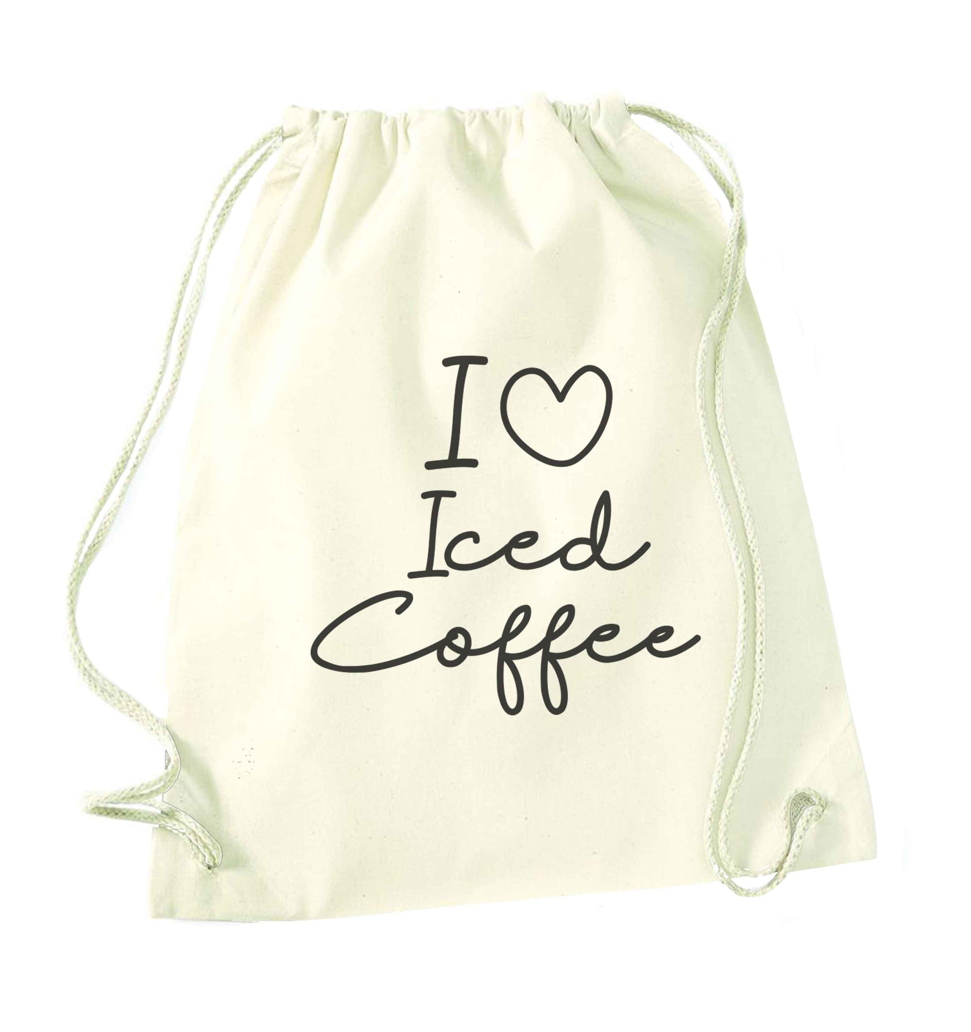 I love iced coffee natural drawstring bag