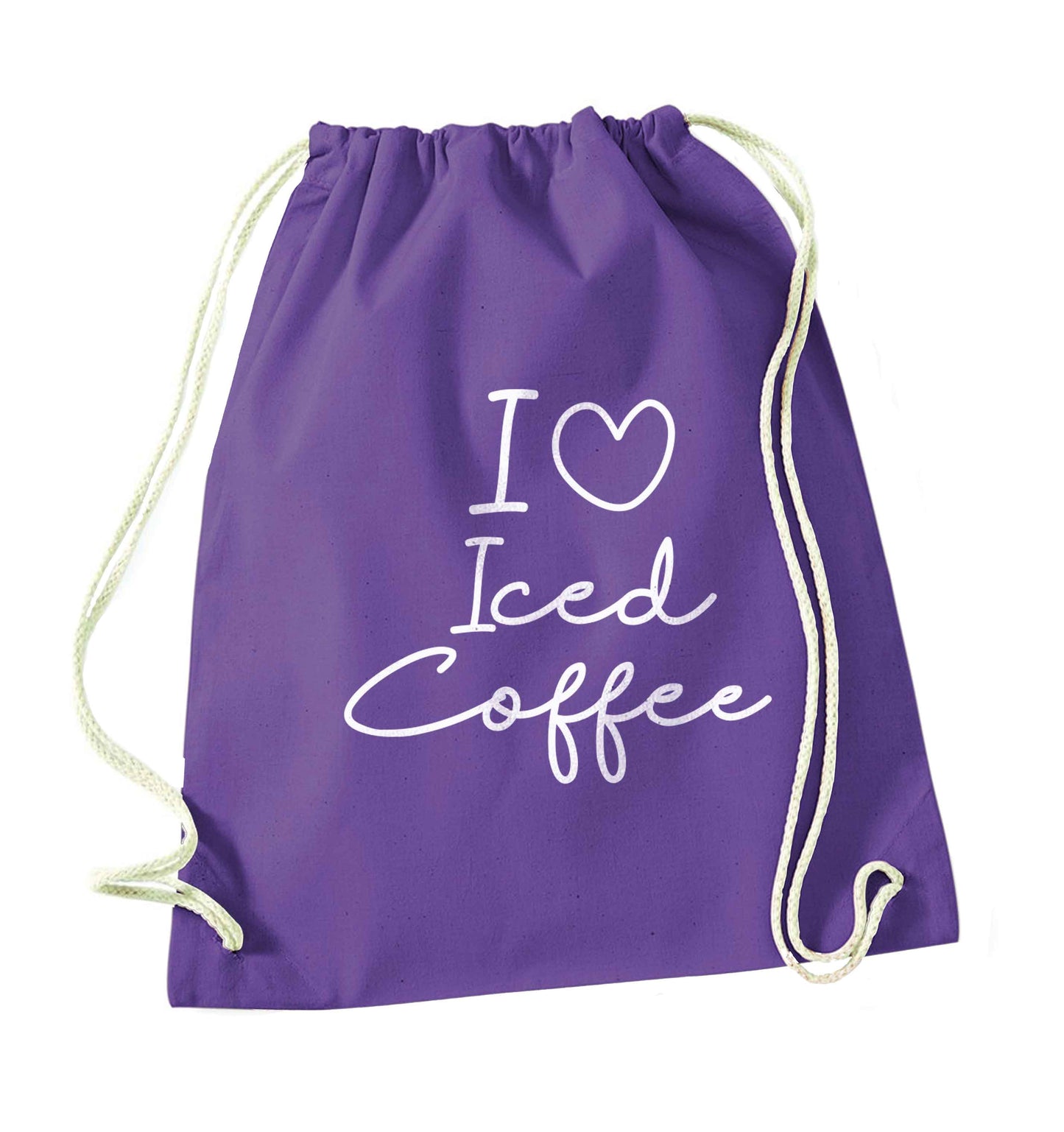 I love iced coffee purple drawstring bag