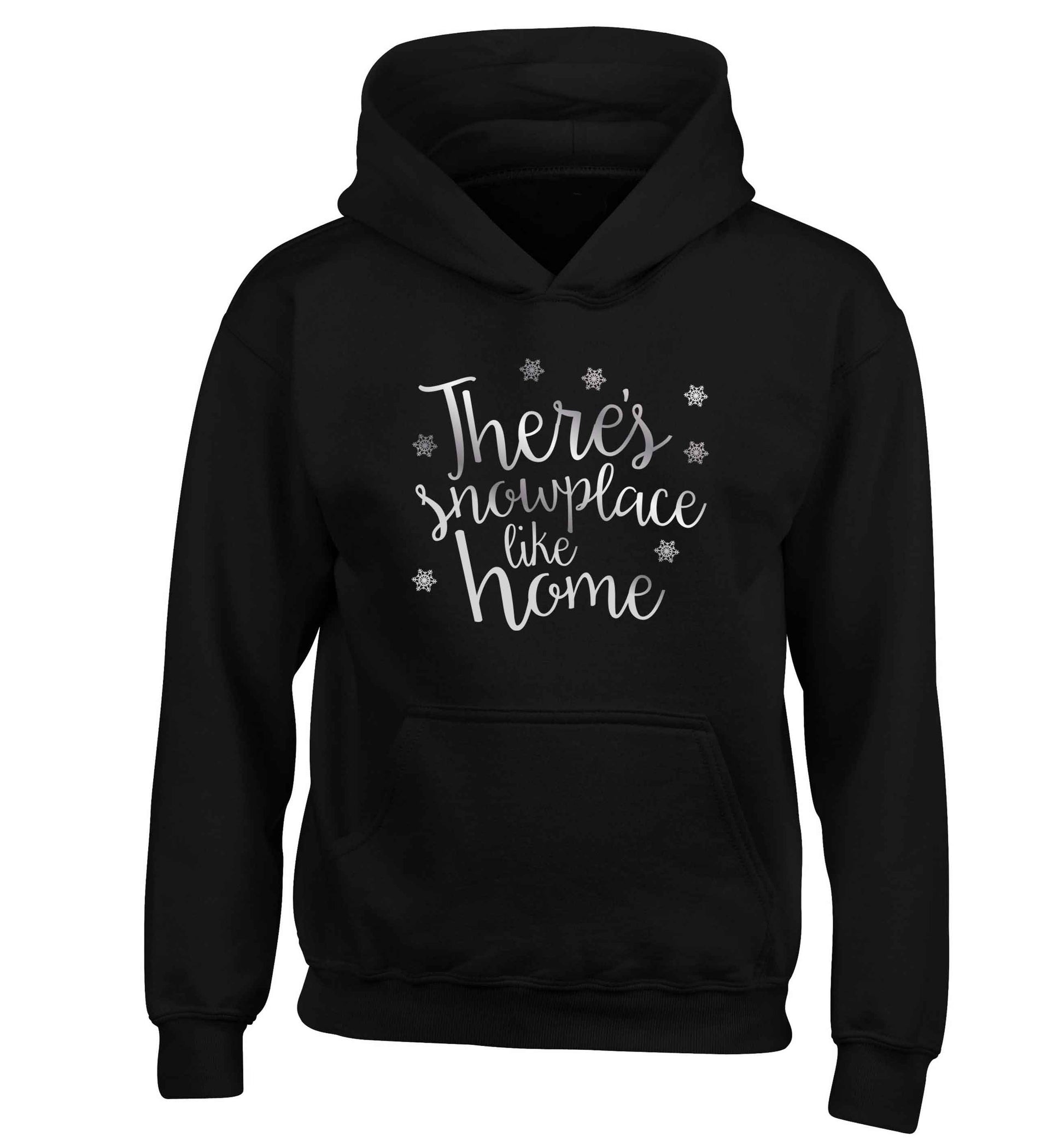 There's snowplace like home - metallic silver children's black hoodie 12-13 Years