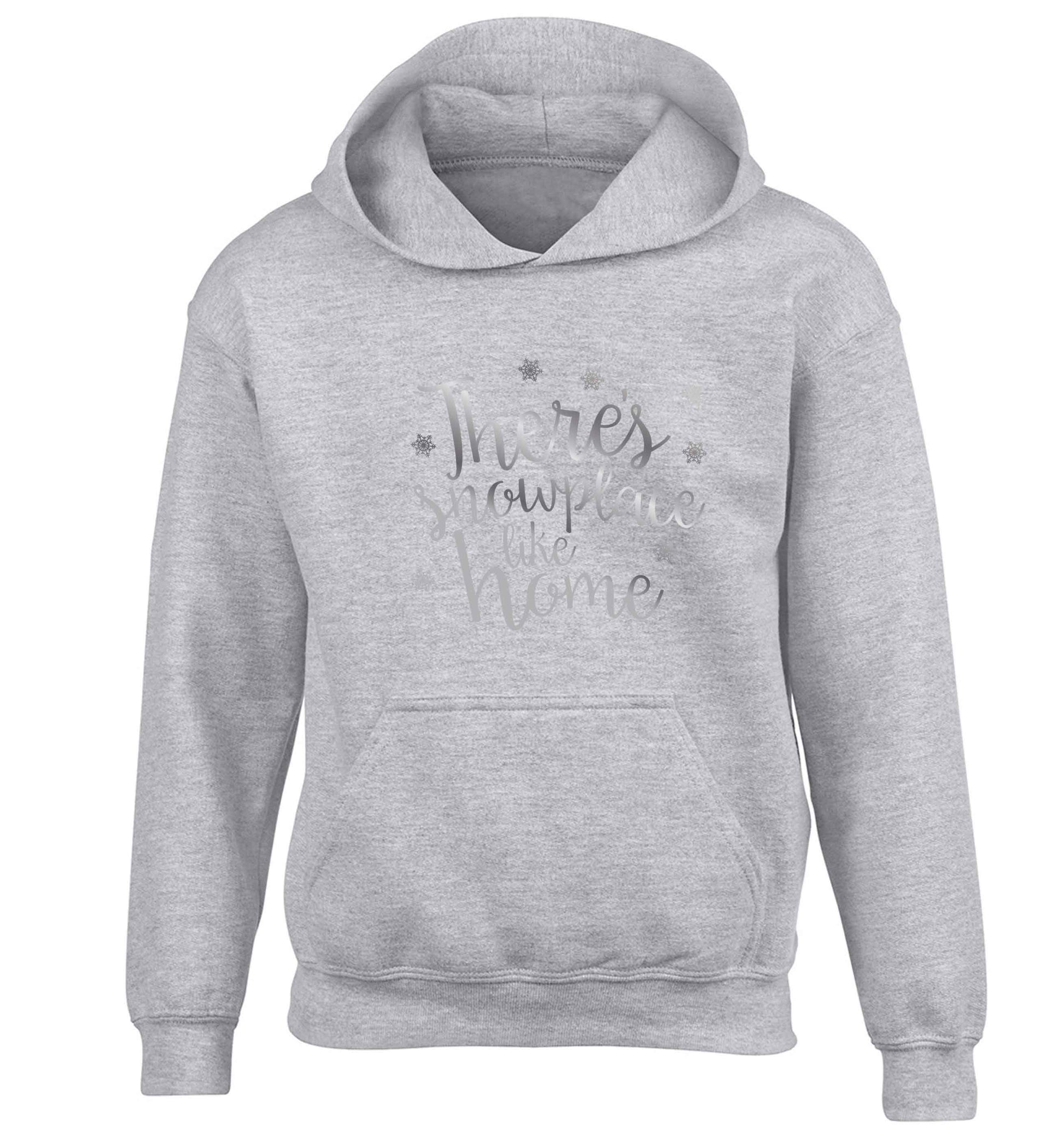 There's snowplace like home - metallic silver children's grey hoodie 12-13 Years